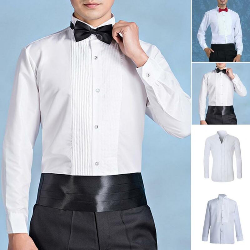 남성용 스탠드 칼라 셔츠, 우아한 날개 달린 칼라 비즈니스 셔츠, 격식 있는 사무실 결혼식 파티, 신랑용 긴팔