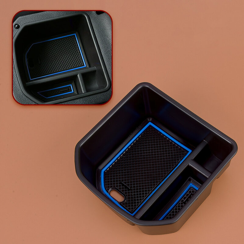 Caja de almacenamiento para reposabrazos central de coche, bandeja organizadora negra con línea azul apta para VW t-roc 140TSI X Sport 110TSI Style 2020 nuevo