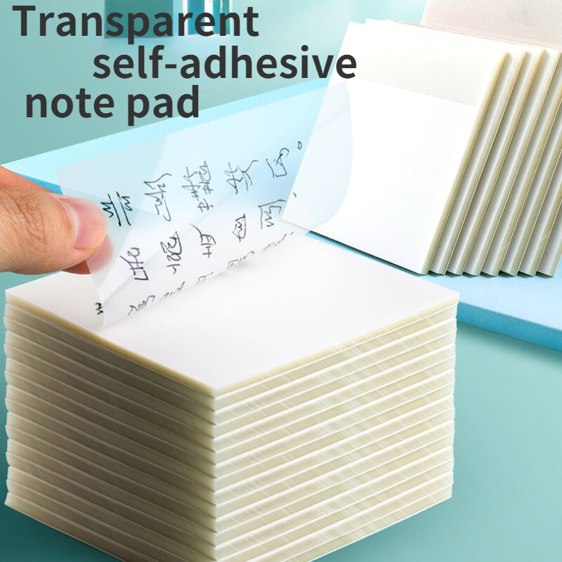 Bloc-notes auto-adhésif imperméable transparent, bloc-notes mémo, fournitures scolaires et de bureau, papeterie