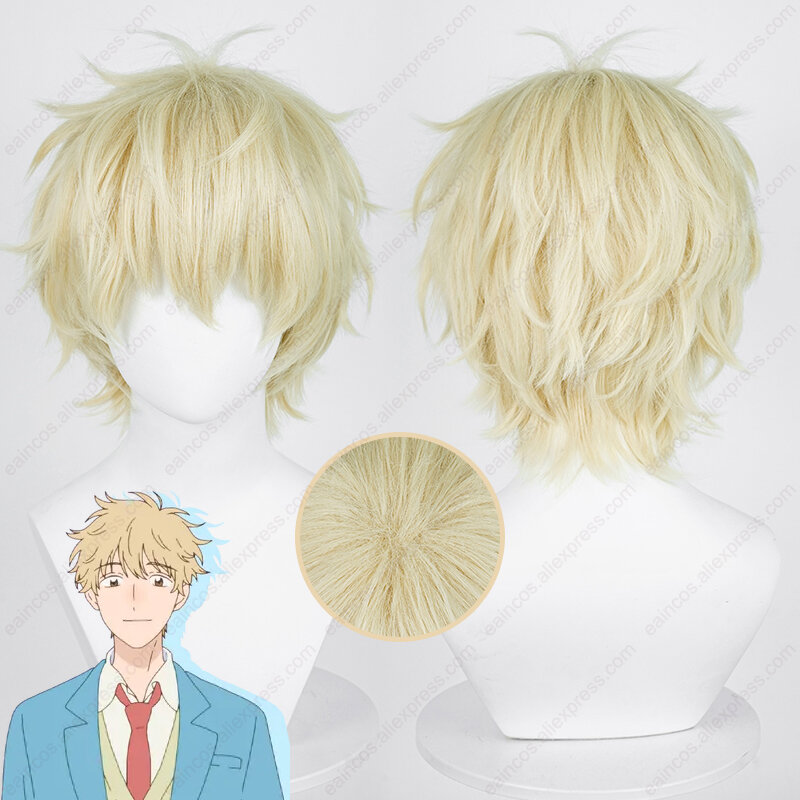 Anime Shima Satsuke peruka do Cosplay 30cm krótkie jasne złoto peruki odporne na ciepło syntetyczne włosy