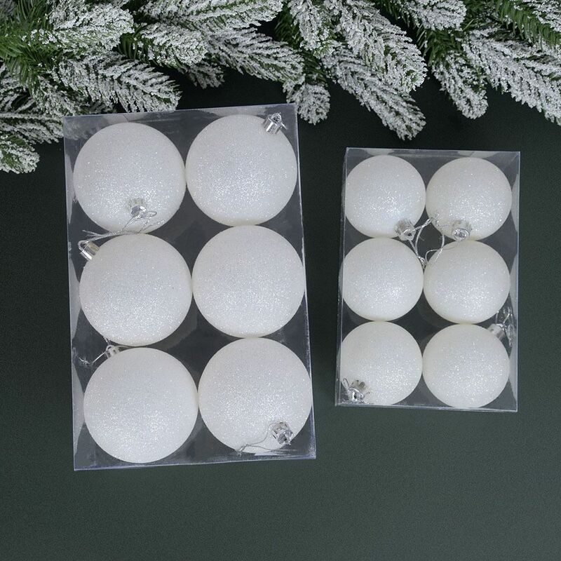 6 Stuks 6-8Cm Kerstballen Plastic Xmas Hangende Christma Boom Opknoping Bal Wit Nieuwjaar Glitter Kerstballen