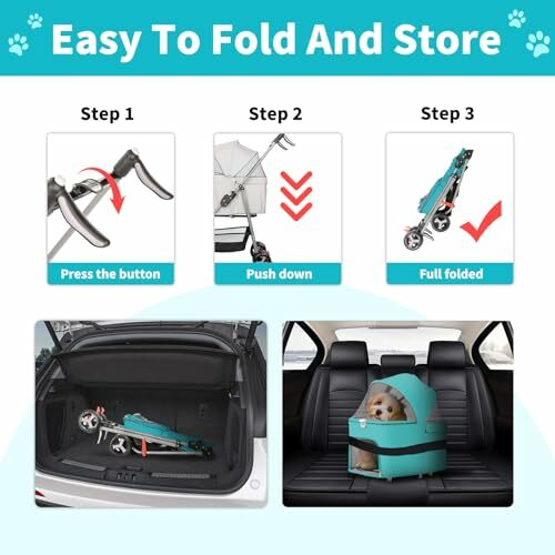 Foldable Dog Stroller 3 in 1 Detachable Pet Stroller, Lightweight Cat Stroller with Removable Travel Carriage