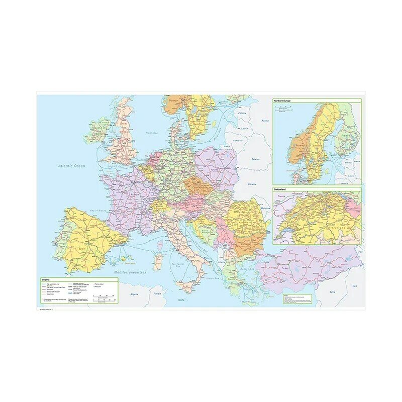 84*59cm a europa mapa político arte da parede cartaz decorativo impressão sem moldura pintura em tela decoração para casa material escolar