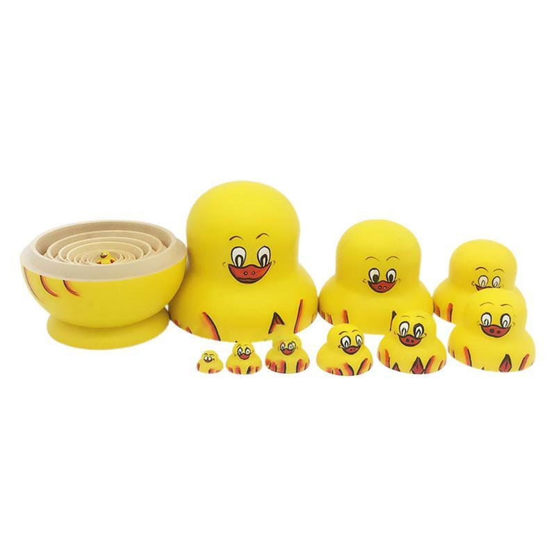 Muñecas de anidación de pato para niños, juguetes de anidación de pato ruso, 10 piezas, tilo, patrón de animales, regalo del Día de San Valentín
