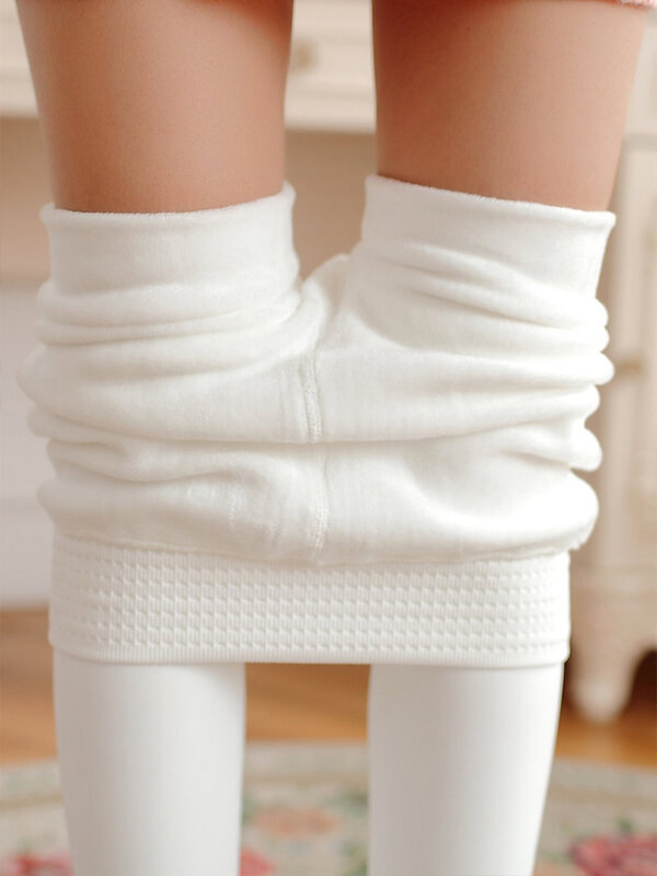 Leggings femininas de cintura alta, meia elástica de lã, meia-calça térmica grossa, legging branco quente, fêmea sexy, inverno