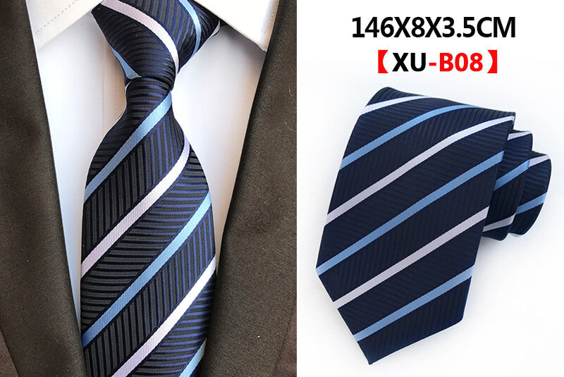 موضة 8 سنتيمتر التعادل الرجال منقوشة مخطط ربطة العنق رجل الزفاف الرسمي مكتب حفلة هدية اكسسوارات الأزرق الداكن