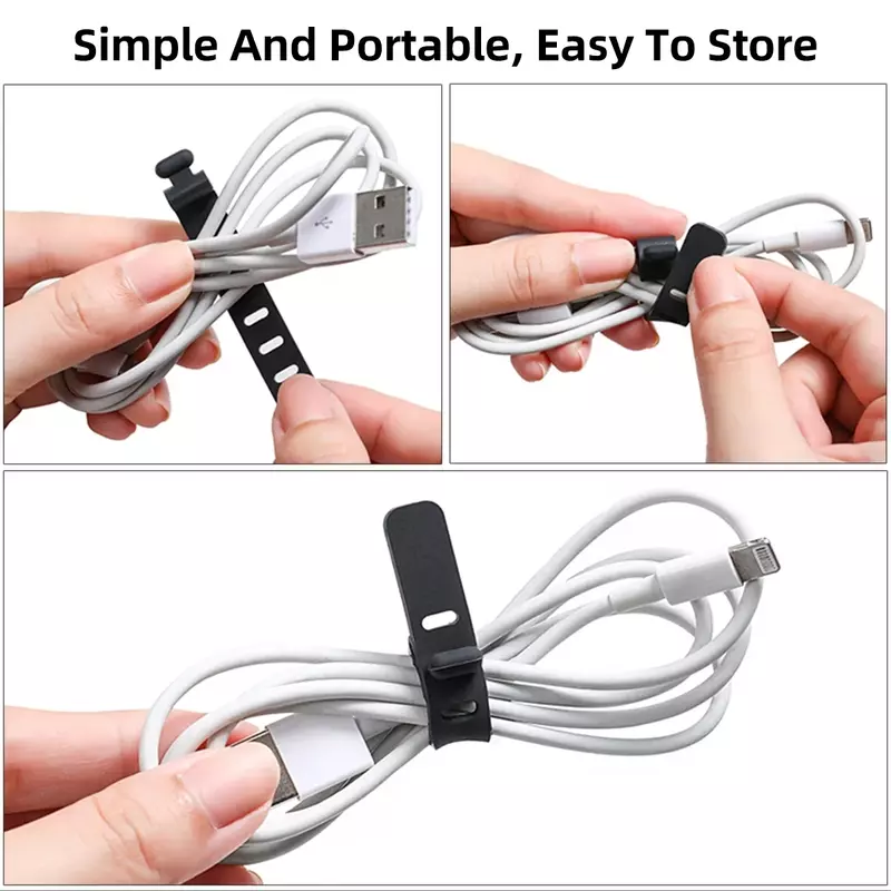 Portable Reusable Silicone Strap Cable Winder Tidy Organizer Desktop USB Data Cord Earphone Wire Line Wrap Tie Management Clips