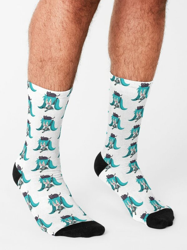Miku with a Cat!! Socks sports socks men anime socks luxury socks valentine gift ideas