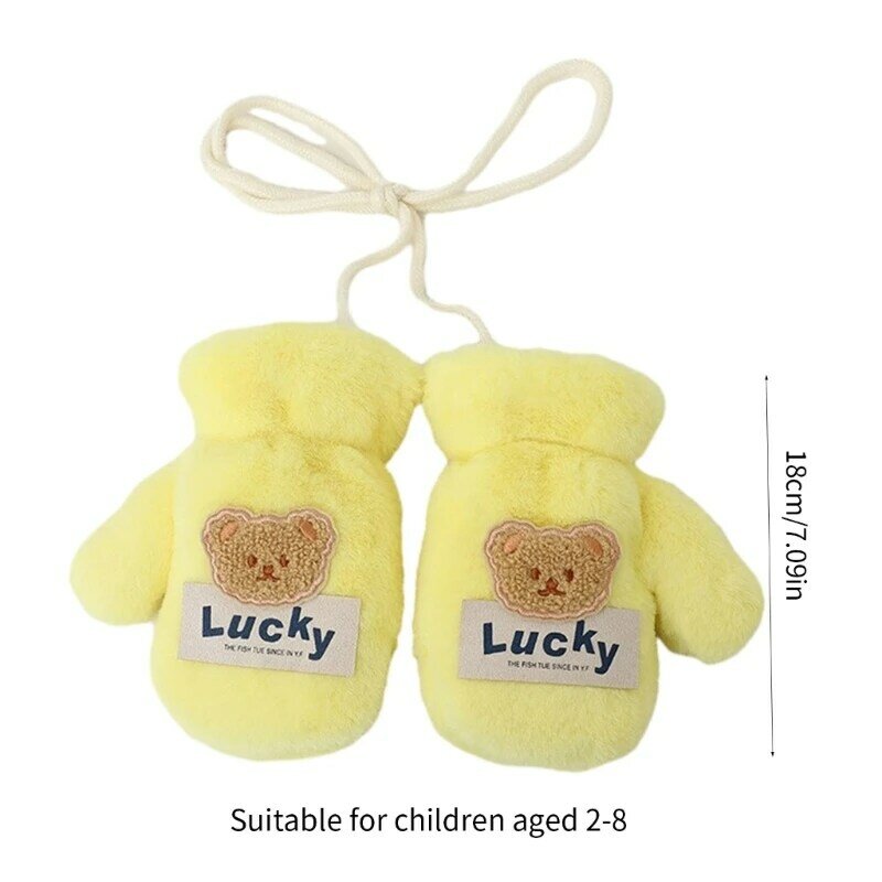 Guantes felpa suaves para niños, guantes gruesos con dedos completos, mitones con patrón oso, accesorios cómodos para tus