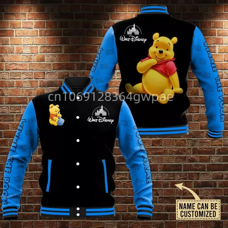 Disney Winnie the Pooh Baseball Jacket Men Women Casual Sweatshirt Hip Hop Harajuku Jacket Streetwear Loose Varsity Coat Hoodie