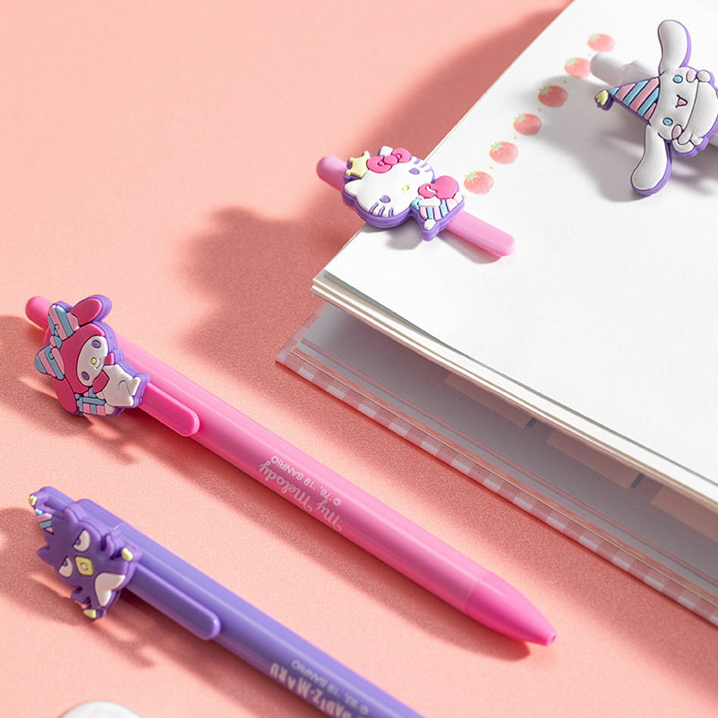 TAKARA TOMY-Bolígrafo de prensa neutra de Hello Kitty, bolígrafo negro de firma de dibujos animados, para estudiantes de Secundaria Junior suministros escolares, 0,5