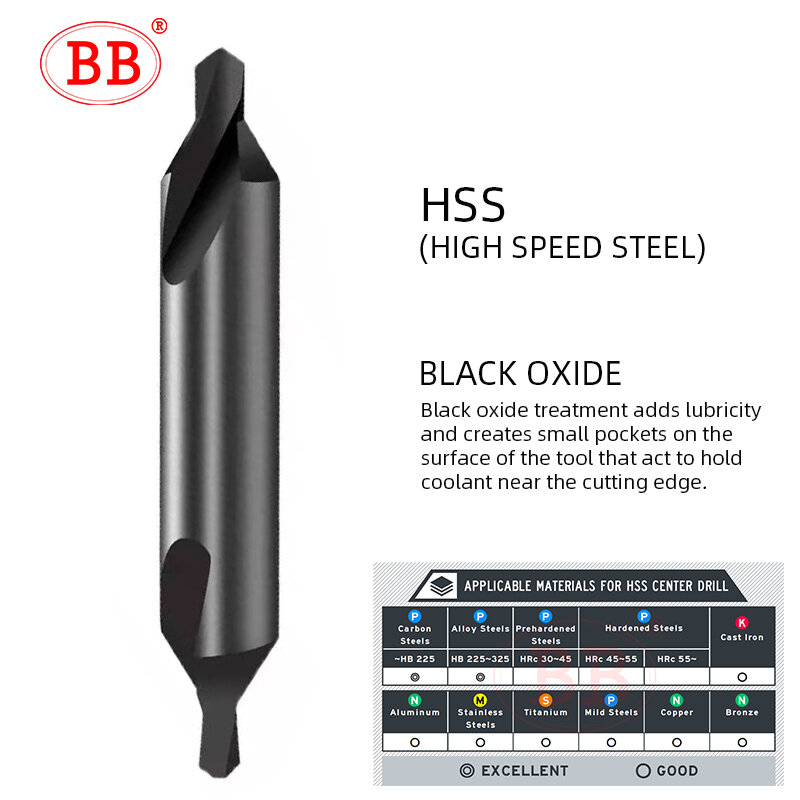 BB Center Drill carburo e HSS Co M35 svasatore smusso listello A forma diametro 1 1.5 1.6 2 3.15 4 5 6 per metallo alluminio