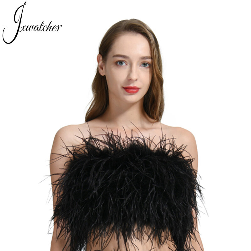 Jxwatcher-Soutien-gorge en plumes d'autruche pour femme, haut court en fibre, sous-vêtements sexy, tube long, glaçure de fête, mode printemps et été