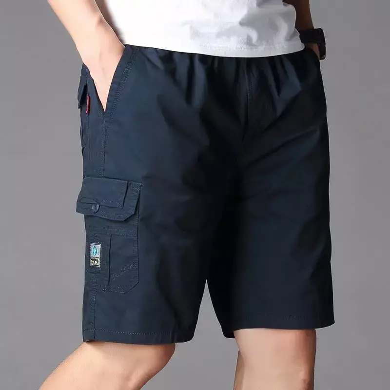 Pantalones cortos holgados de algodón para hombre, Shorts holgados de color sólido y ancho con múltiples bolsillos, elegantes y populares, a la moda, 2024