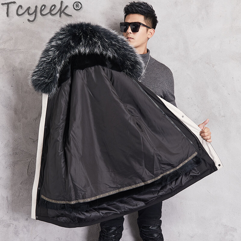 Мужская зимняя куртка средней длины, со съемным мехом енота