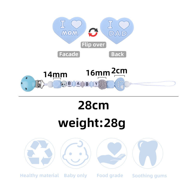 Personalized Name Baby Pacifier Clips Dummy Nipples Holder Clip Chain Heart Pacifiers Teethes Newborn Teething Toys Accessories