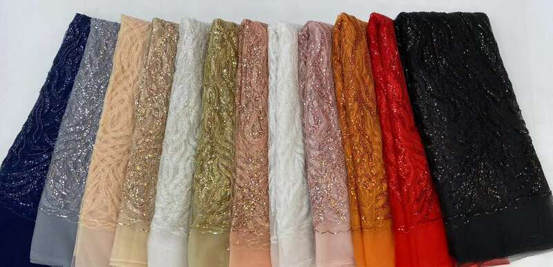 Tissu africain en dentelle à paillettes, longueur 5 Yards, de haute qualité, pour marié français nigérian, pour couture de robe de soirée de mariage, 2023