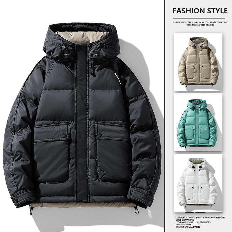 High quality down jacket men's winter hooded loose fitting work  casual fashion white duck down jacket youth thickwarm top trend