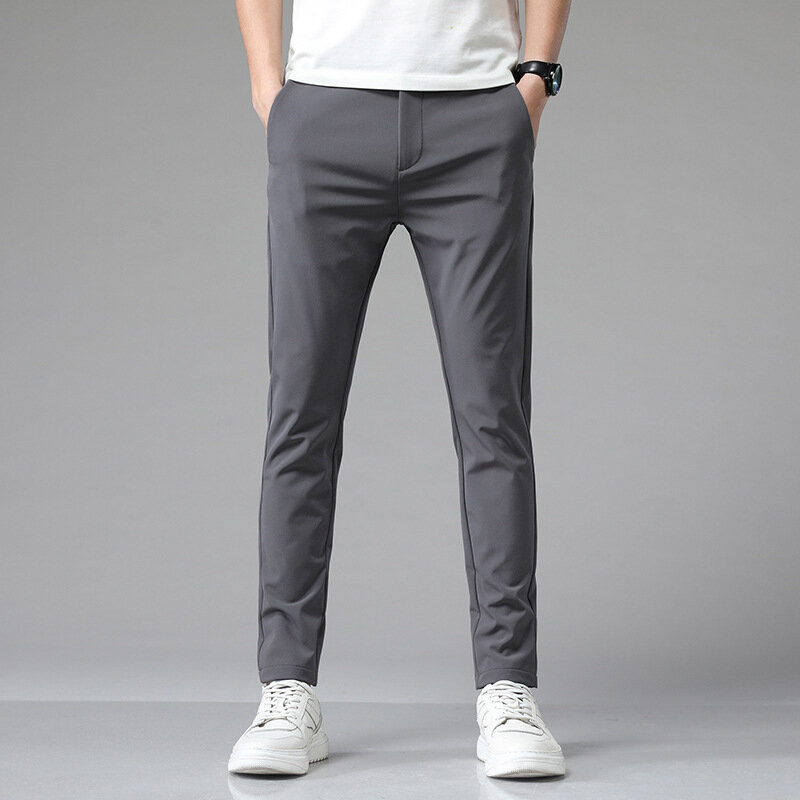 Pantalones informales para hombre, pantalón fino de negocios, elástico, ajustado, cintura elástica, clásico, azul, negro, gris, de marca