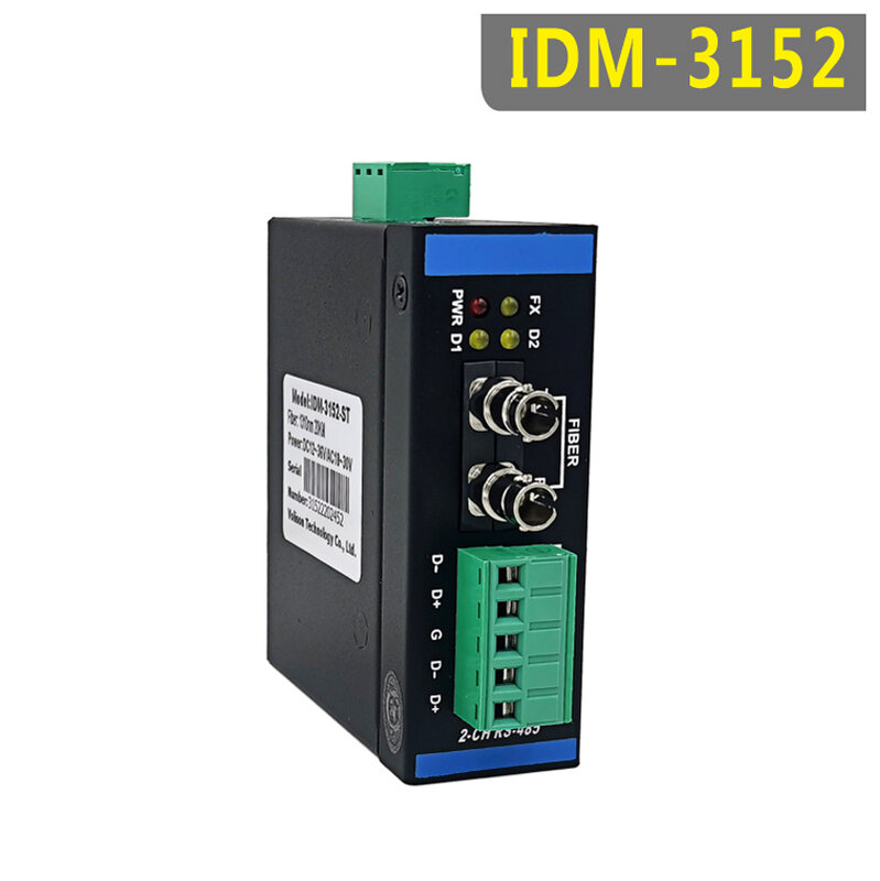 Transceptor industrial da fibra ótica, 2-Way, RS485 ao conversor da fibra ótica, 12V, guia 24V, IDM-3152