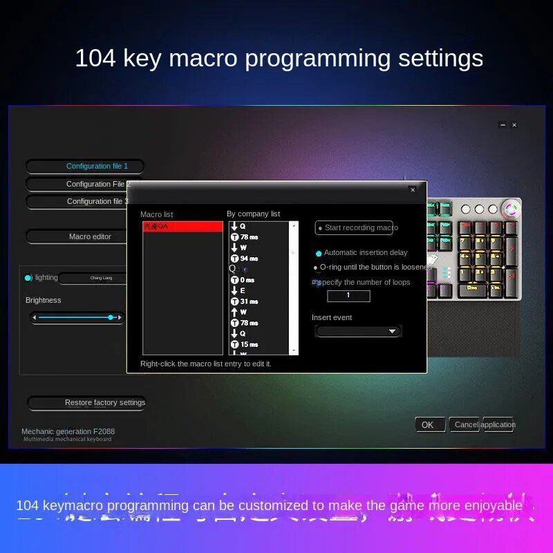 Teclado mecánico antighosting para juegos F2088, interruptor azul Chapado en 104, con cable, retroiluminado mixto, para ordenador portátil y PC