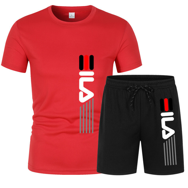 Heren Sportpak, Casual T-Shirt En Hardloopshort, Ademend, 2 Stuks, Nieuw 2024