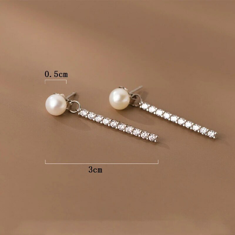 925 Sterling Silver Pearl Earrings Elegant One Word Long Zircon Earrings Multifunctional Fashionable Jewelry Birthday Gift