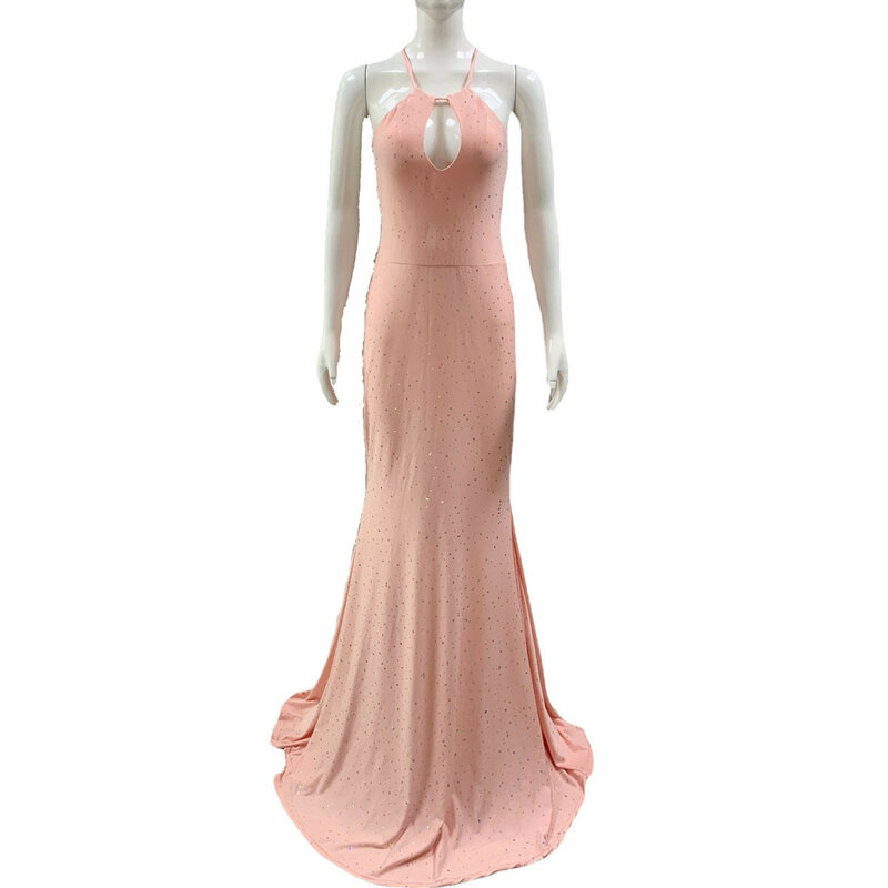 Платье-Макси женское с открытой спиной, однотонная длинная юбка с коротким рукавом, с лямкой на шее, для свадебной вечеринки, выпускного вечера