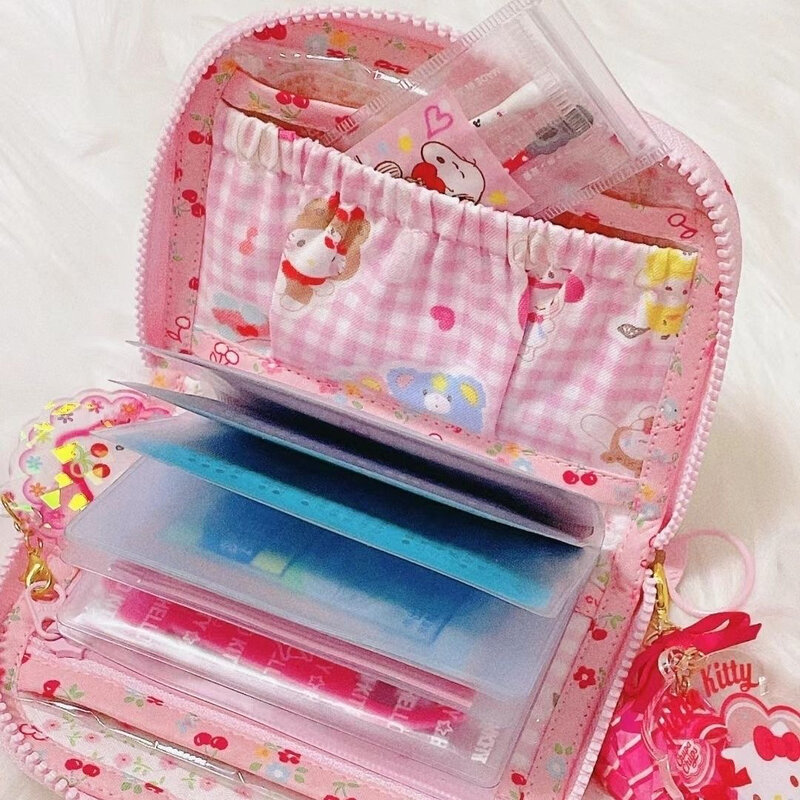 Bolsa de Hello Kitty Y2K, Tarjetero con estampado de Anime Sanrio, Kawaii, chica, corazón, dibujos animados, lindo, dulce, estudiante, portátil, regalo, Foe Kid