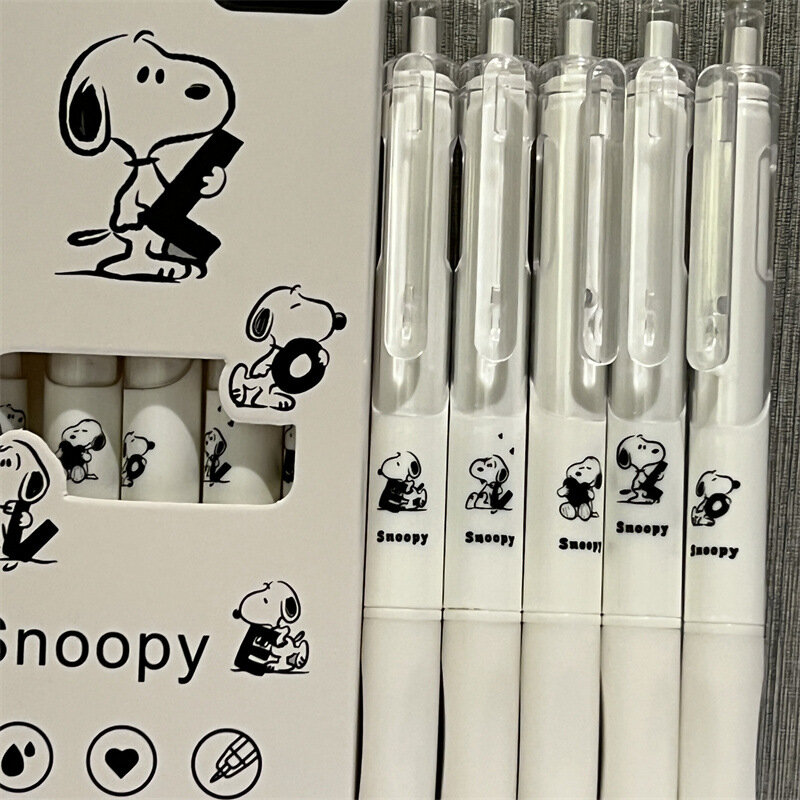 5 Stuks Snoopy Intrekbare Balpen 0.5Mm Cartoon Zwarte Handtekening Pennen Kantoor Briefpapier Kind Student Klasse Beloning Geschenken