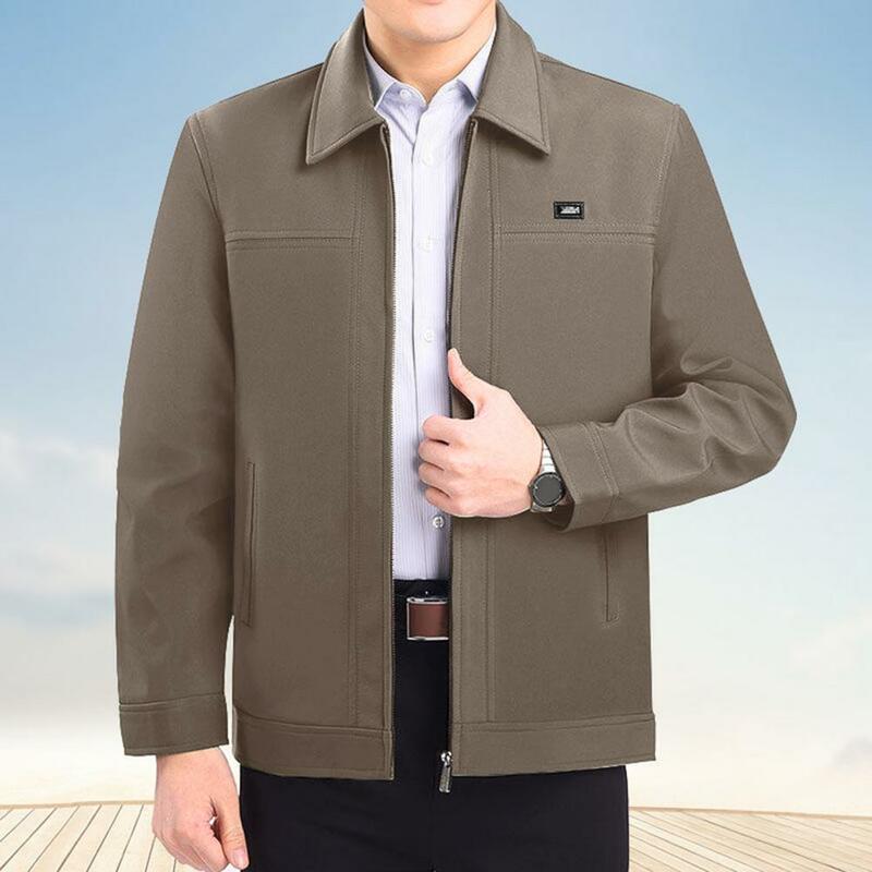 Теплая мужская куртка, Стильная мужская куртка с отложным воротником, толстая флисовая куртка на молнии, повседневная мужская куртка средней длины для осени и весны
