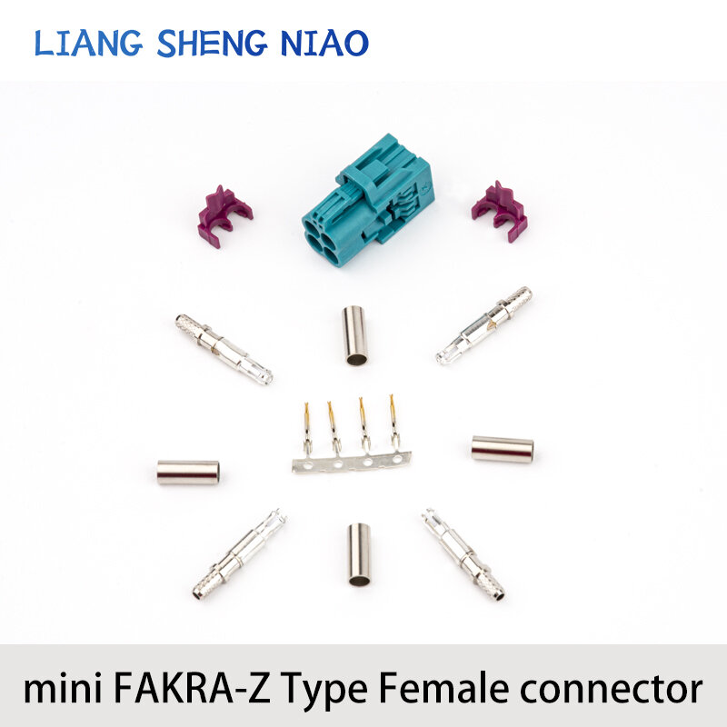 MINI FAKRA car connector female four-in-one Z type aqua blue straight female Bluetooth GPS car use