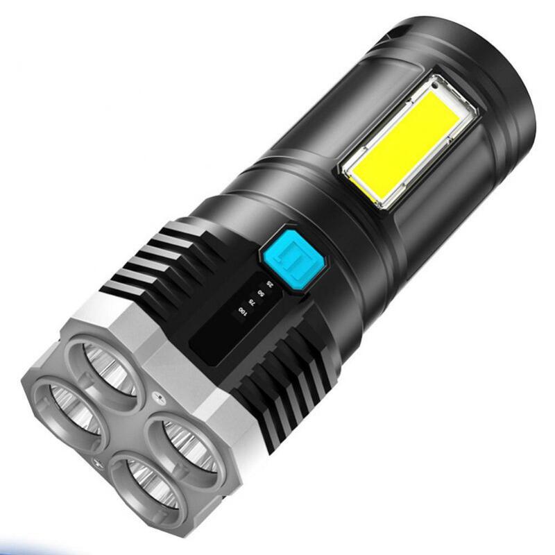 مصباح يدوي LED ساطع طويل المدى USB ، ضوء قوي ، ضوء تكتيكي ، مصباح مع الأضواء الكاشفة الجانبية ، والسفر
