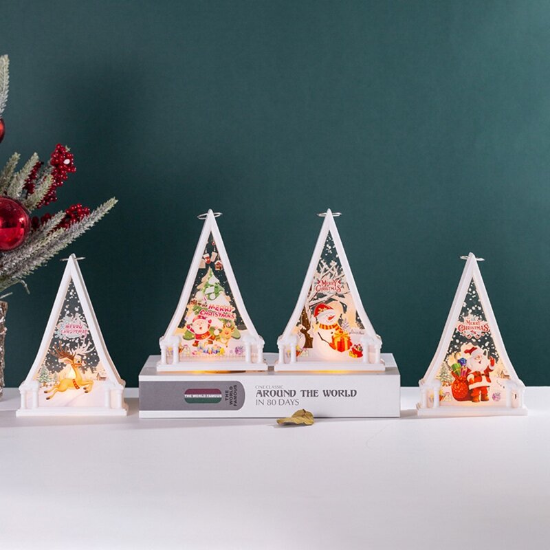 Linterna de viento de Navidad para árbol de Navidad, muñeco de nieve iluminado, lámpara colgante de Papá Noel, alce, ciervo, linterna LED portátil de Navidad
