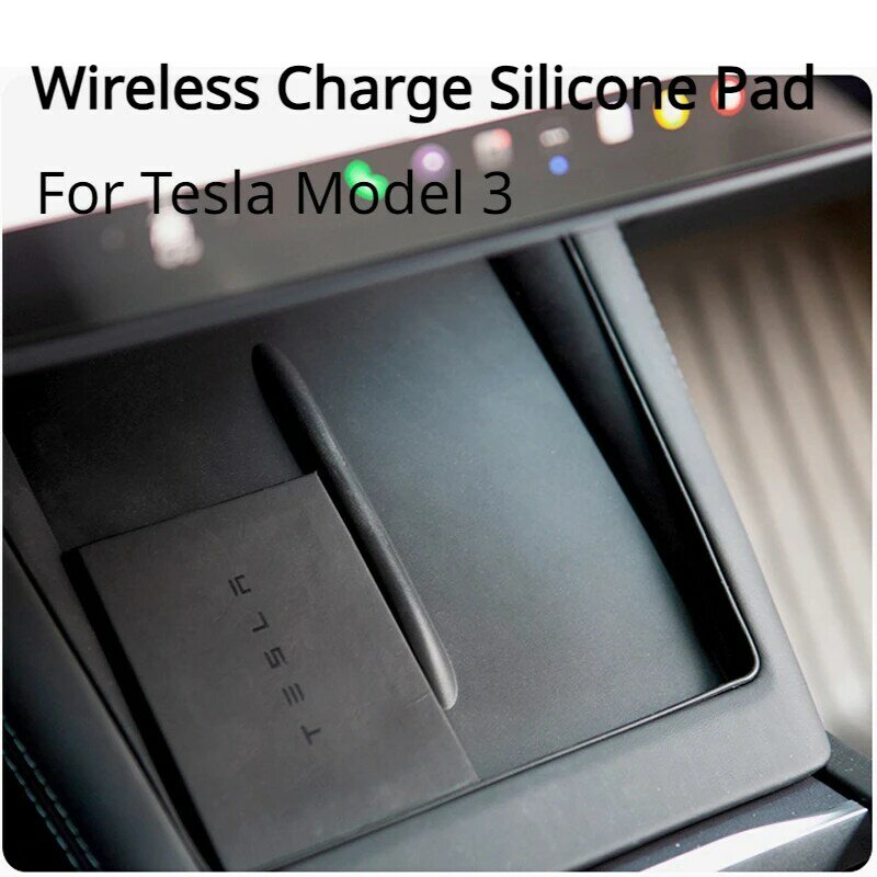 Bantalan pelindung pengisi daya nirkabel untuk Tesla Model 3 Highland 2024 alas silikon pengisi daya nirkabel mobil Model baru 3 + Aksesori Mobil