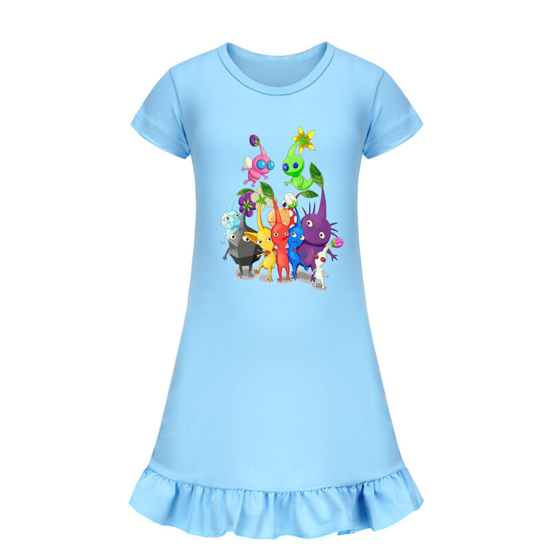 Pikmin-ropa de juego para niñas, vestidos informales de manga corta, camisones informales de dibujos animados, verano, 2024