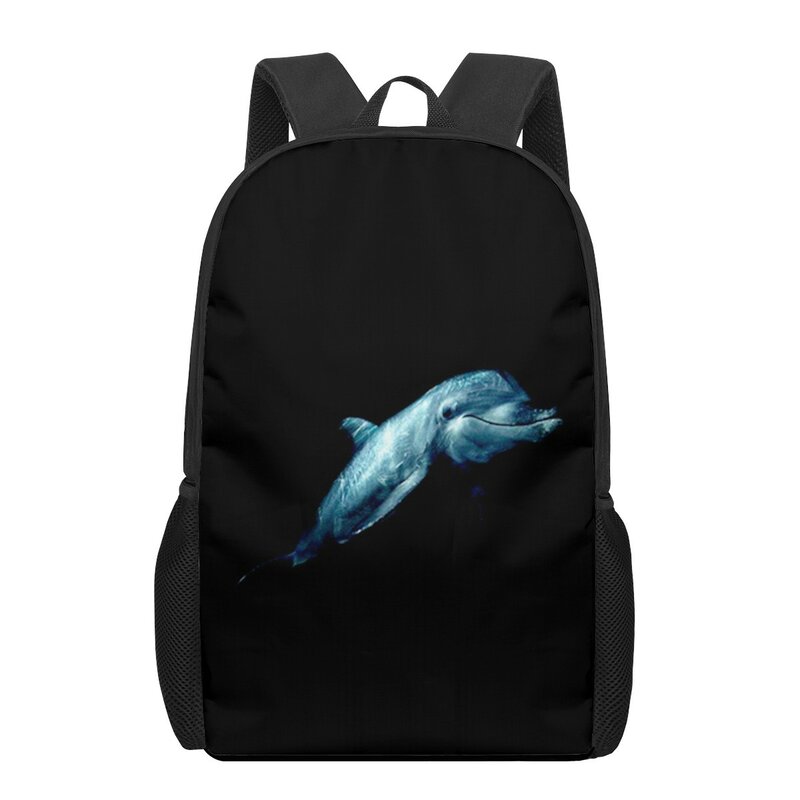 Tas sekolah motif hewan 3D lumba-lumba, tas ransel kapasitas besar, tas buku kasual untuk anak laki-laki dan perempuan