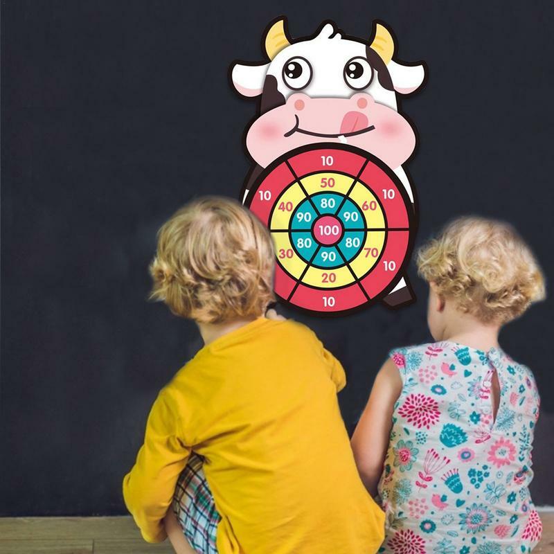 Children Dart Board Game Set Throwing Target Dartboard With 3 Sticky Ball And Hooks Cartoon Animal Dart Board Game Toys Set For