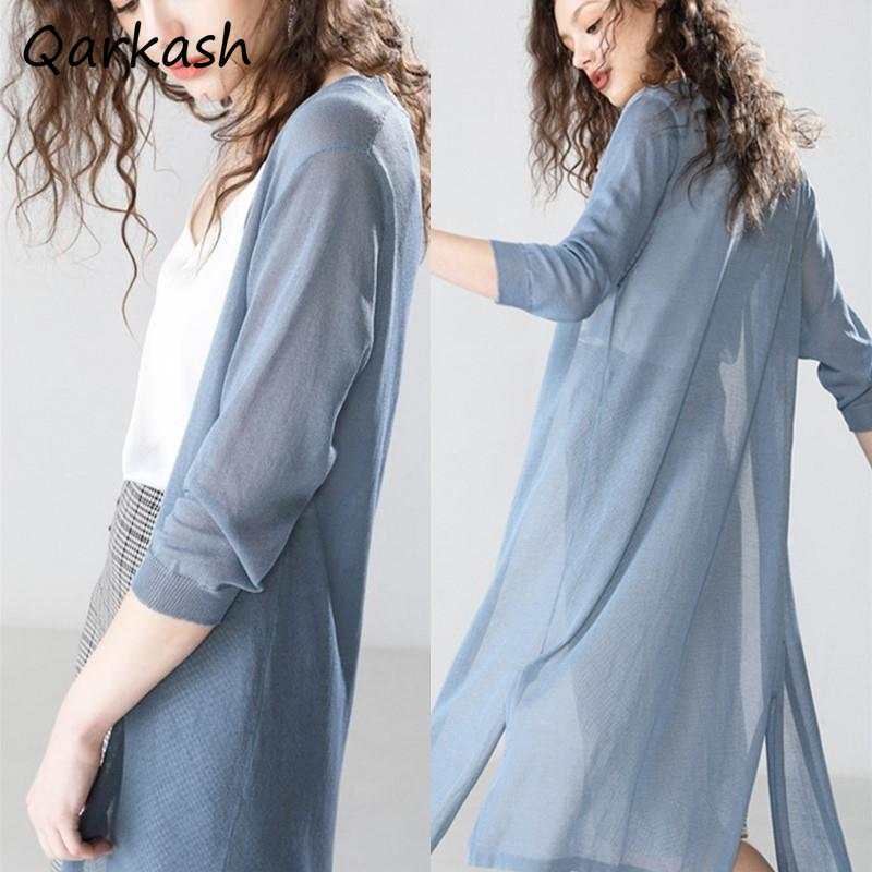 Women Side-slit Cardigan Flowing Hipster Cozy Temperament Summer Breathable Vintage Sun-proof Skin-friendly French Style Office