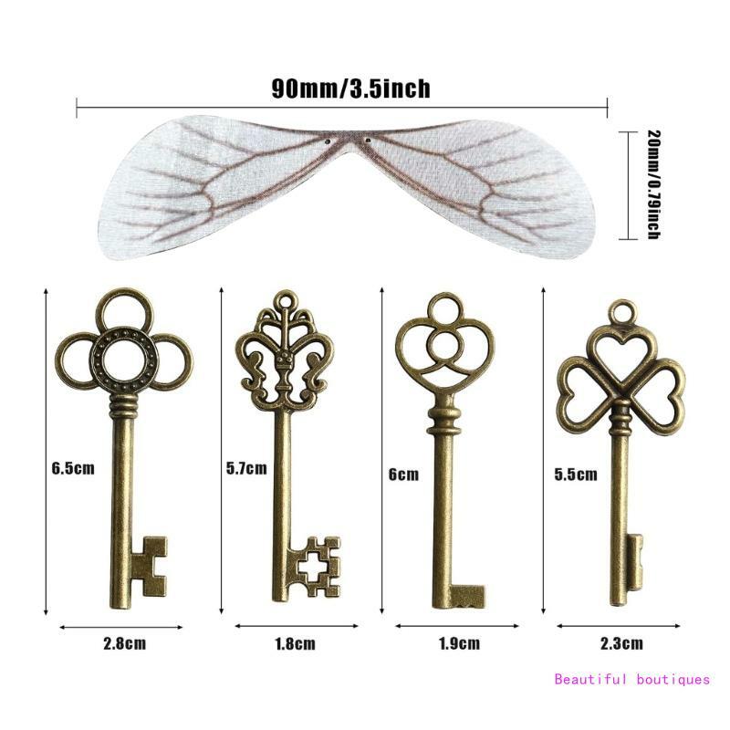 Vintage Antique Skeleton Keys Flying Keys Charms with Dragonfly Wings and Line for Home Decoration DIY Jewelry Making DropShip