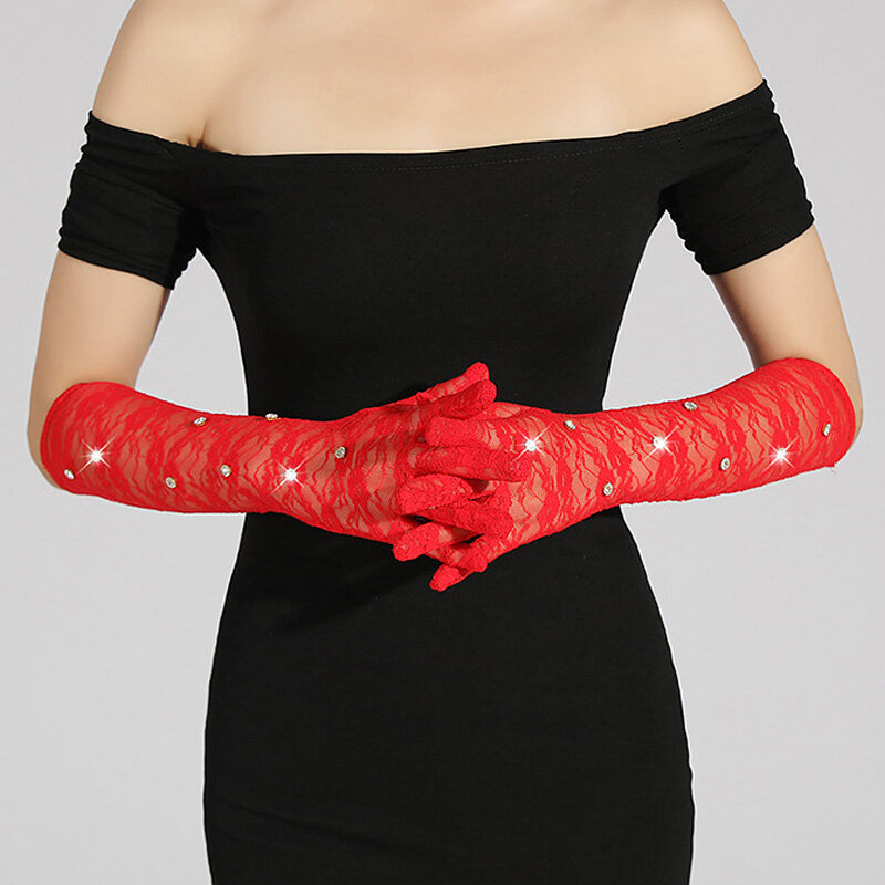 Модные новые кружевные солнцезащитные перчатки Новые Персонализированные Цветочные бриллианты атласные украшения тонкие перчатки аксессуары для одежды