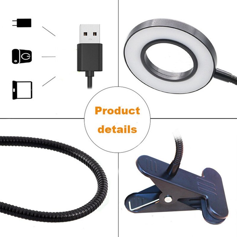 360°Flexible Reading Table Light Eye-Caring USB Clamp Lamp For Bed Desk Workbench -A
