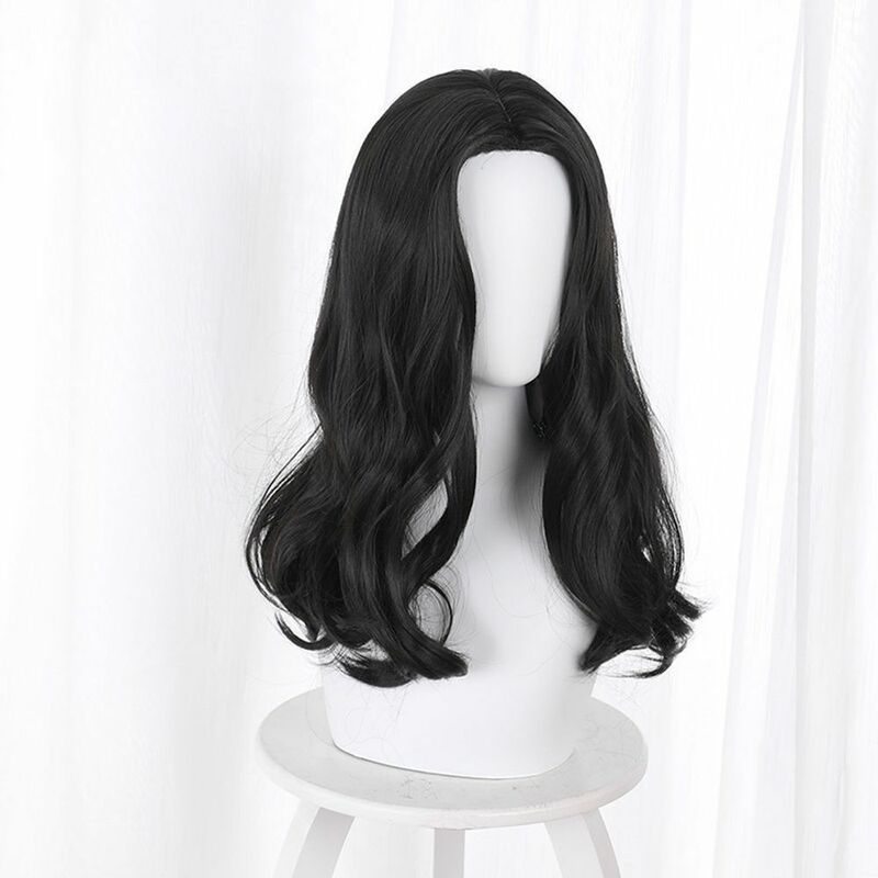 Rambut palsu sintetis cosplay rambut panjang bergelombang hitam