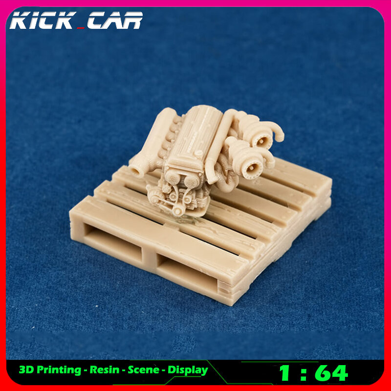 Kickcar 1/64 Model Mesin Kendaraan Mobil Diorama Tidak Berwarna Resin Garasi Adegan Perbaikan Alat Dekorasi Simulasi Adegan Mainan