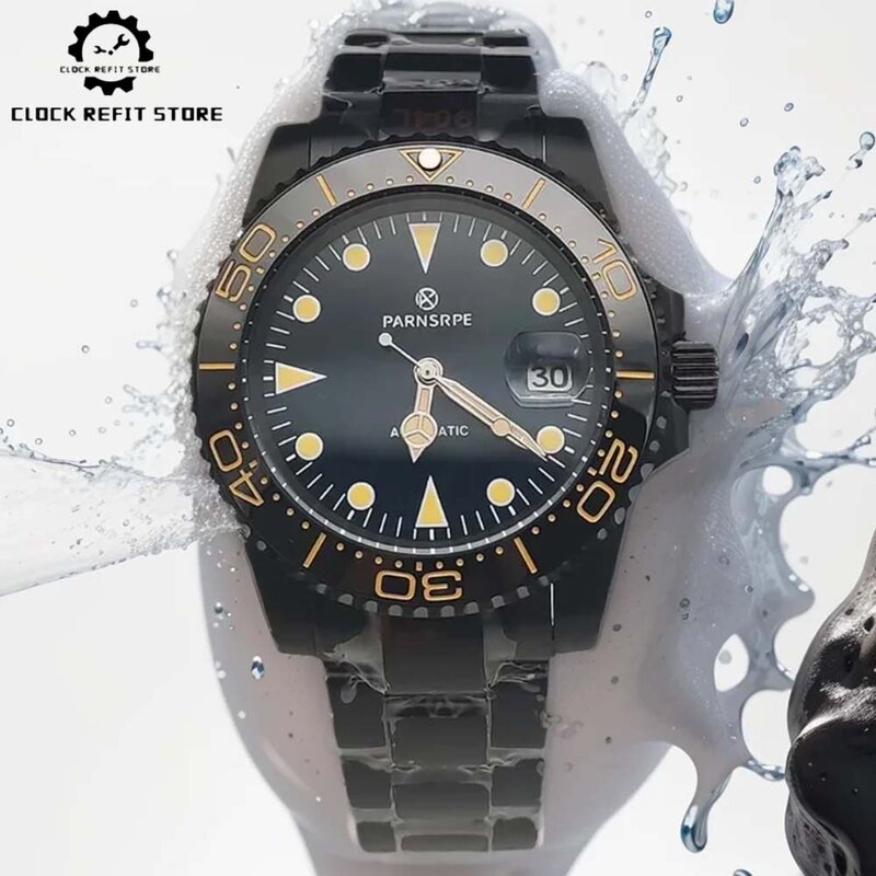 Heren Mechanische Horloge China 2813 Beweging Zwart Pvd Waterdicht Roestvrij Staal Heren Horloge Saffier En Erts Glas