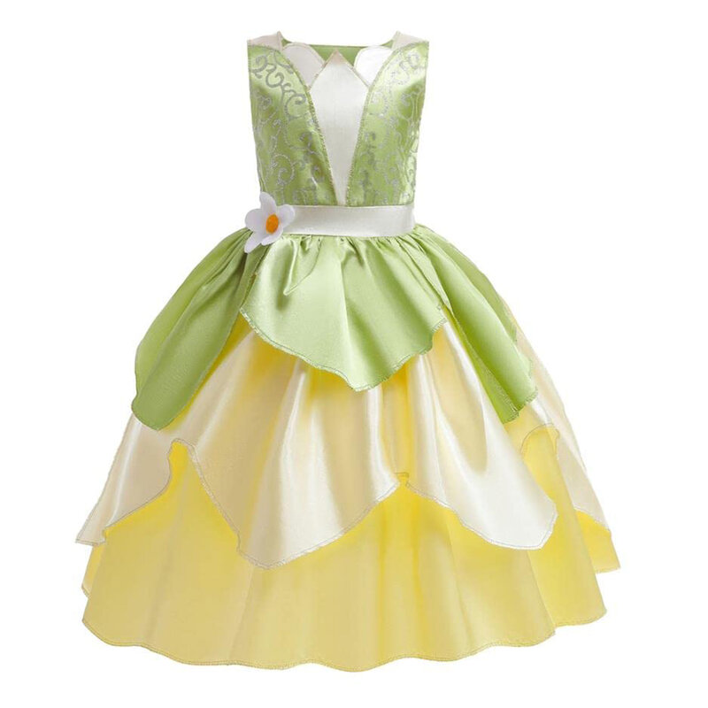 Tiana Cosplay Cute Princess Costume For Girls Children Sleeveless Carnival Princess Dresses Christmas Gift