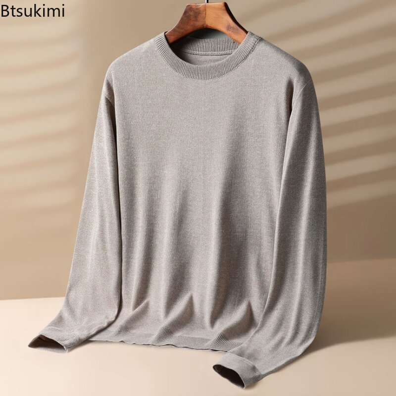 New 2024 Men's Warm Knitted Bottoming Shirts Autumn Winter Long Sleeve O-neck Knitwear Pullovers Casual Business Tops Shirts Men