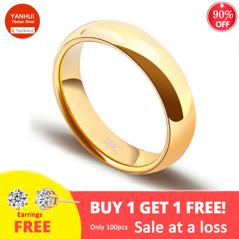 Anéis de aço inoxidável unissex para homens e mulheres, nunca desvanece-se, anel simples promessa, jóias da moda, cor do ouro amarelo, acessórios do casamento