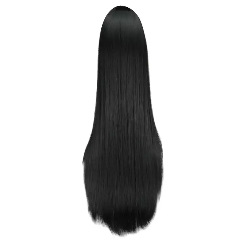 QQXCAIW-peluca negra sintética resistente al calor, pelo liso para disfraz de Carnaval y Halloween, 100CM/40 pulgadas