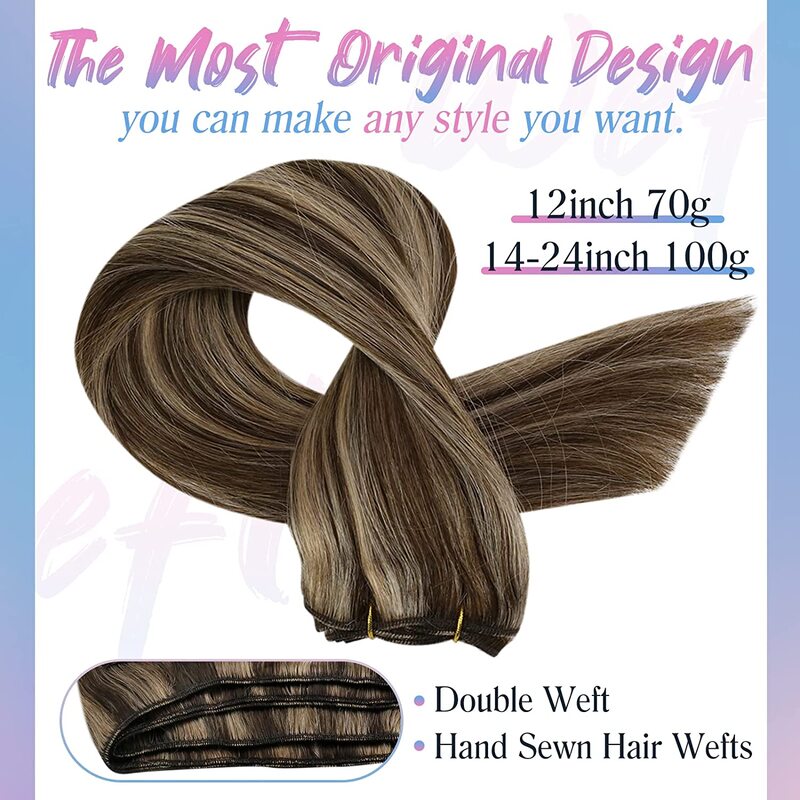 Vesunny-extensiones de cabello ondulado para mujer, mechones de cabello humano Rubio, máquina Remy, Balayage